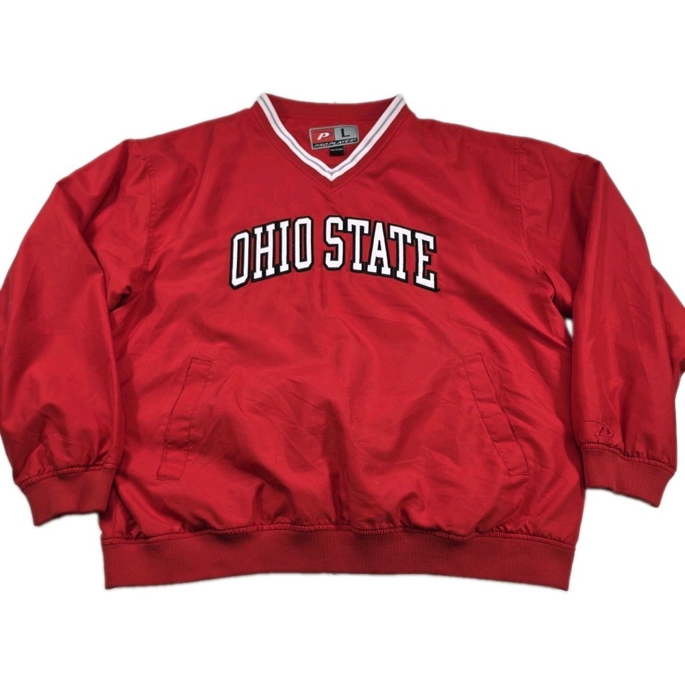 VTG Ohio State Buckeyes Pro Player Jacket Mens Large Red Pullover Windbreaker